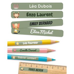 150 &Eacute;tiquettes autocollantes personnalis&eacute;es pour l'&eacute;cole - &Eacute;tiquettes pr&eacute;nom pour crayons et mat&eacute;riel scolaire - R&eacute;sistantes &agrave; l'eau - Vert (MELU Kids, neuf)