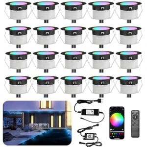 INDARUN WiFi Lampe au Sol Spot Encastrable RGBW étanche IP67 Ø45mm - éclairage pour terrasse, patio, chemin, mur, jardin, décoration, intérieur et extérieur (20 pièces) (ANWE-EU, neuf)