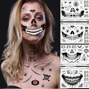Tatouage pour le visage d'Halloween - T&ecirc;te de mort - Bouche - Autocollant d'Halloween - Visage, cicatrices, tatouages d'Halloween - Maquillage squelette - Adulte (HuangShiShiyunbodianzishangwuyouxiangongsi, neuf)