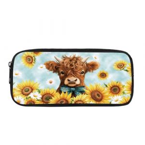 Showudesigns Grande trousse &agrave; crayons motif vache Highland pour filles et adolescentes - Grande trousse &agrave; crayons tournesol - Organiseur de papeterie l&eacute;ger &agrave; fermeture &eacute;clair - Fournitures scolaires (showu designs, neuf)
