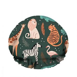 Double bonnet de bain étanche Crocodile zèbre girafe lion tigre flamant rose hippopotame animal réutilisable mode chapeau de douche pour femme beauté, bain cheveux spa, maison hôtel voyage utilisati (2MACAXN9K15, neuf)