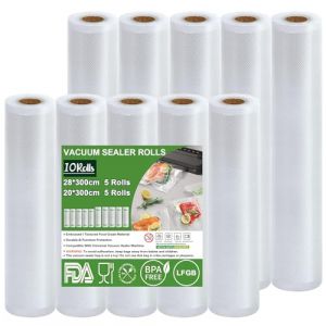 Omtofo Rouleau Sous Vide Alimentaire, 10 Rouleaux Sac Sous Vide Alimentaire pour L'appareil de Mise Sous Vide, 5 Rouleaux 20x300cm + 5 rouleaux 28x300cm, Film Sous Vide Alimentaire sans BPA (BERSANI GIU S.R.L., neuf)