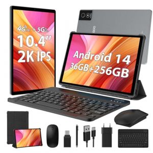 WOREGOO 2K Tablette 10.4 Pouces, 36GB RAM+256GB ROM(TF 1TB), Octa-Cœur 2.0Ghz Tablette Android 14, Dual 4G LTE+5G WiFi, Face ID/8000mAh/OTG/8MP+13MP/GPS/GMS, Tablette avec Clavier et Souris, Gris (flowemixi OÜ, neuf)