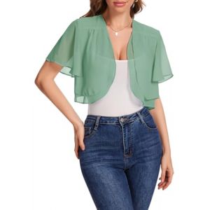 Bbonlinedress Boléro pour Femme Cardigan en Mousseline de Soie Elégant à Manches Courtes - Décontracté Veste Boléro Ouverte sur Le Devant Light Green 2XL (Bbonlinedress, neuf)