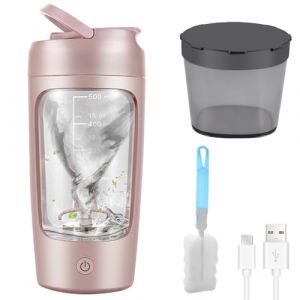 GOMETY Shaker &eacute;lectrique, 650 ml, mixeur automatique de prot&eacute;ines, avec compartiment &agrave; poudre, shake prot&eacute;in&eacute;, sans BPA, rechargeable par USB, pour shakes cr&eacute;meux, rose (XULAI LIMITED, neuf)
