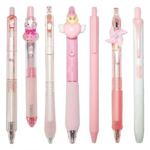 Joylio Jolis stylos à encre gel, 7 stylos d'écriture mignons comprenant 5 stylos à encre gel, 1 stylo effaçable et 1 surligneur pastel, stylos esthétiques pour enfants, adolescents, étudiants, filles (Tian Kun UK Trading Ltd, neuf)