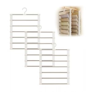 Cintre Pantalon Lot de 3, Porte-Pantalons en Acier Inoxydable Antid&eacute;rapant et Pliable, 7 Couches, Crochet Rotatif 360&deg;, Cintre Gain de Place Multifonction pour V&ecirc;tements, Jeans, &Eacute;charpes, Serviettes (Shalwinn Store, neuf)