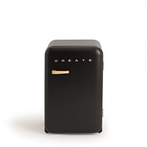 CREATE / RÉTRO FRIGO 83.5 ARGENT/Réfrigérateur noir avec poignée en bois / 98W, basse consommation, 2 étagères, régulateur de température, porte-bouteilles, 56x54x84cm. (CREATE, neuf)