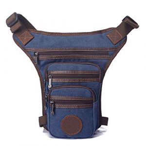 Xieben Toile Cuisse Goutte Jambe Sac pour Hommes Tactique Militaire Motocycliste Cavalier Multi-Poche Taille Fanny Pack Mens Voyage Randonnée Escalade Cyclisme À L'extérieur Bleu Marine (XieBen, neuf)