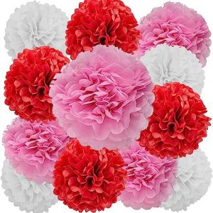 Pompons Papier de Soie,12 Pièces Papier Fleur Pompon Rouge Rose Blanc,Boule de Fleur en Papier pour fête et Mariage (We Moment Zone, neuf)