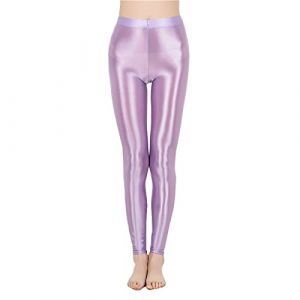 IEFIEL Homme Femme Stretch Leggings Métallique Danse Gym Yoga Fitness Taille Haute Skinny Collants Bas Pantalons De Sport Disco sans Couture Fins Lingerie Lilas L (EFEFR, neuf)