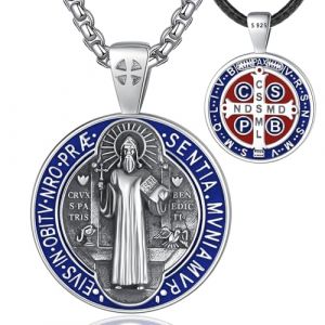 EUDORA Harmony Ball Collier en Argent Sterling S925 avec M&eacute;daille de Saint Beno&icirc;t pour Homme et Femme, Pendentif Amulette Vintage de Saint Beno&icirc;t Bijoux Chr&eacute;tien Catholique Cadeaux, 61 cm + 50,8 cm (EUDORA Harmony Ball, neuf)