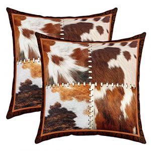 Homemissing Ferme Cuir Vache Taies d'oreiller 40x40cm pour Cuir Vache Imprimer D&eacute;cor Lot De 2 Taie Oreiller Western Ferme Animaux Housse De Coussin Chambre Grid Brun Blanc Housse Coussin (Bofanshangmao, neuf)