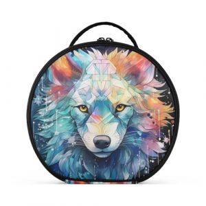 Loup Aquarelle Fantaisie Créativité Trousse Sac Cosmétique Circulaire de Maquillage Pochette Sacs avec Cloisons Amovibles pour Voyage Filles (HULAHULA, neuf)