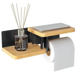 Derouleur Papier Murale en Bois, Porte Papier Toilette, Porte Papier Toilette en Bois, sans Per&ccedil;age, pour Salle Bain Cuisine, Installation de par Per&ccedil;age (WJS-EU, neuf)
