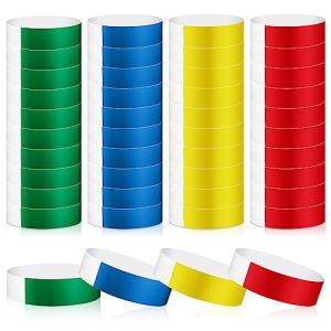 Lot de 200 bracelets d'entrée pour événements, étanches, avec fermeture adhésive, 4 couleurs, pour événement fluo, festival (vert, rouge, jaune, bleu) (Aaolu, neuf)
