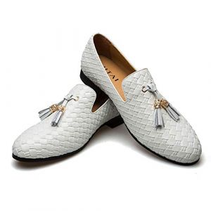 JITAI Hommes Cuir BV Mocassins Chaussures Fumer Mocassins Gland Mocassins, Blanc 08, 40 EU (7 UK) (steven zheng yi, neuf)