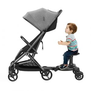 MINRS Planche de poussette pour toutes les poussettes Kiddy Board - Marchepied à 360 ° - Design à deux roues - Pour enfants de 3 à 7 ans - Charge maximale : 25 kg - Noir (Linrsy, neuf)