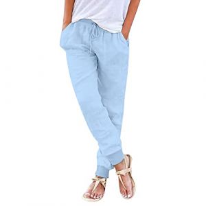 Pantalon Coton Lin Femme, Pantalons Fluide Femme Sarouel été Léger Décontractés Mode Pantacourt Confortable Rétro Pants Chic Elegant Taille Elastique Pantalons De Sport Jogging Baggy Yoga avec Poches (Zhiyao(Exclusif à 50%-80% réduction), neuf)