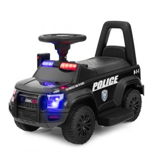 SOARS Voiture &eacute;lectrique de police pour enfant, 6 V, avec sons de sir&egrave;ne, m&eacute;gafone, feu d'avertissement, avec p&eacute;dales, pour gar&ccedil;ons et filles &agrave; partir de 1 an (noir) (Magichome24, neuf)