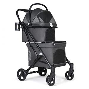 Beberoad Poussette pliable &agrave; 2 &eacute;tages pour petits chiens et chats - Poussette pour plusieurs animaux de compagnie - Pour chiens et chats - Noir (beberoaden, neuf)