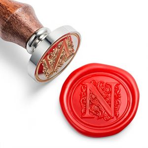 Mceal Tampon de cire - Tête en laiton argenté avec poignée en bois - Série A à Z - Lettre N (Maochen International Limited, neuf)