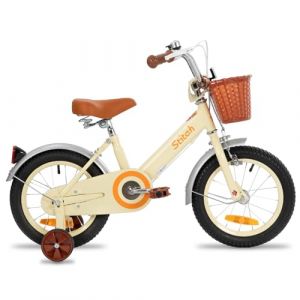 STITCH Vélo enfant 12" pour filles de 2, 3, 4 ans, vélo enfant avec panier avant et roues stabilisatrices pour enfants de 2 à 4 ans, beige (Dukee_EUSALE, neuf)