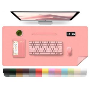 Tapis de Bureau en Cuir, Tapis D'ordinateur Imperméable, Tapis de Bureau Facile à Nettoyer, Tapis de Souris et de Clavier pour le Bureau, Tapis de Bureau Grand Tapis D'écriture (Rose, 100x43cm) (YoursTrust-EU, neuf)