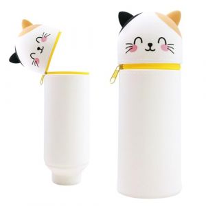 Kawaii &Eacute;tui &Eacute;cole 2 en 1 en Silicone Souple, Trousse Verticale avec Fermeture &Eacute;clair, Trousse &agrave; Crayons pour Enfants Plusieurs Couleurs et Styles-Chat Souriant (FASHION DELUXE GMBH, neuf)