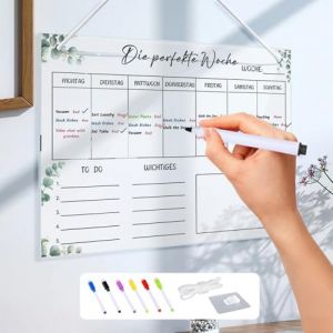 Meanju Acrylique Planning Semaine,30 * 20CM,Planificateur de Repas Hebdomadaire,Tableau Semainier frigo Effaçable,Idéal pour Planification des Tâches,avec Corde, Peut être Suspendu (ZHANGYUMEI LIMITED, neuf)