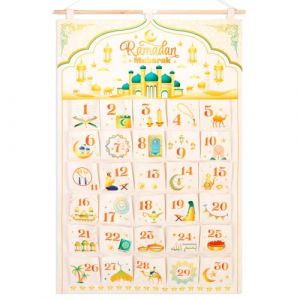HOWAF Calendrier de l'Avent Ramadan en Tissu, Calendrier Ramadan Calendrier du Ramadan Ramadan Calendrier de l'Avent A&iuml;d Suspendre pour DIY Ramadan D&eacute;coration de Porte Murale, Or Blanc, 10X10CM (Lipmok-eu, neuf)