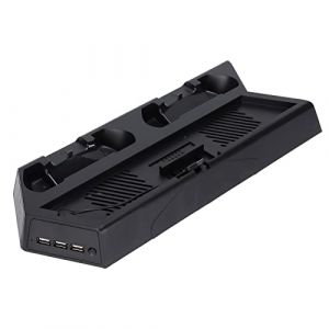 Topiky pour PS4 Chargeur de Contrôleur de Support Vertical avec Ventilateur de Refroidissement et Stockage de 14 Disques de Jeu pour PS4/pour PS4 Pro/pour PS4 Slim Fan Cooler Double (Topiky-U, neuf)