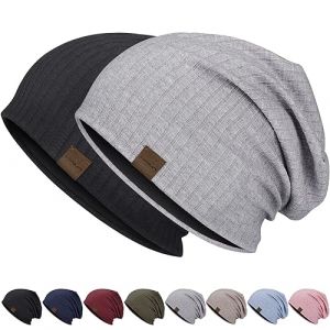 HAMUNI Slouchy Beanie Hip-Hop Bonnet de course doux et léger, respirant, adulte, nain, chapeau de chimio, pour homme et femme, Noir + gris clair., taille unique (JUMPSTARS, neuf)