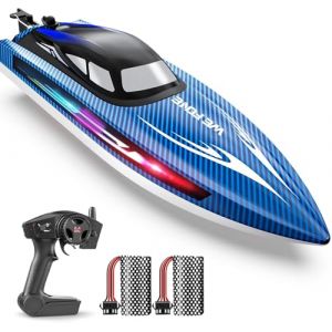 WeFone Bateau RC pour Enfants 8-12 Ans et Adultes, 24+ km/h, lumi&egrave;res LED, 2 Batteries 30-40 Min, Jouet d&rsquo;&eacute;t&eacute; pour Piscine/lac, Cadeau gar&ccedil;on/Fille, Bateau t&eacute;l&eacute;command&eacute; Rapide WF17 Bleu (DroneGuy, neuf)