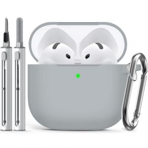 Inesore Compatible with AirPods 4 Case with Cleaning Kit, Silicone Protective Case Cover for Apple AirPod 4 (2024/ANC), Unisex Design - Light Grey (Enbluen, neuf)