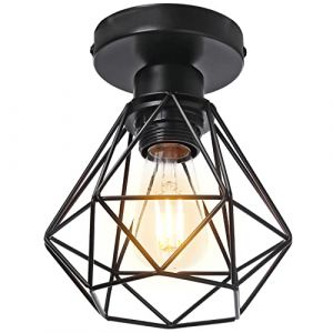 STOEX plafonnier industriel design r&eacute;tro vintage, luminaire &eacute;clairage e27, lampe plafond cage diamant,noir &Oslash;16cm (Noir) (STOEX, neuf)