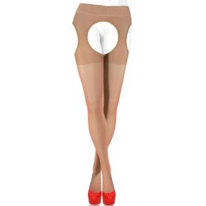 sesto senso Collant Ouvert Femme Sexy 15 Den Bas Pour Porte-Jarretelles Trou Entrejambe Chair 3/M Vision (CityFashion, neuf)