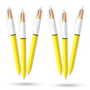 BIC Lot de 6 stylos solaires rétractables 4 couleurs Jaune Soleil Couleur baril Stylo multicolore avec quatre encres vives assorties Stylos multicolores tout-en-un pour l'école, le bureau et le code (DLM Direct FR, neuf)