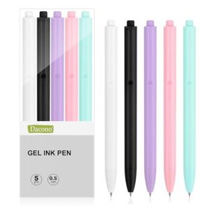 Dacono Stylos à Encre Gel de Couleur Rétractables, 5 Stylos à Encre Gel – Stylos à Bille Pastel, stylos à Encre Gel Rétractables de 0,5 mm | Encre Noire | Stylo à Bille Mignon | Écriture | Dessin (DSFENG, neuf)