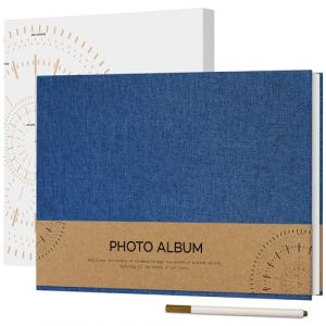 Vienrose Album Photo Adhesif 10x15 Petit Album Photo Vide 40 Pages en Lin Reli&eacute; 21,5x30 cm DIY Album Scrapbooking avec Un Stylo M&eacute;tallique pour Mariage B&eacute;b&eacute; Famille Voyage, Bleu (Vienrose EU, neuf)