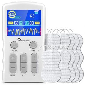 Auxoliev Électrostimulateur Musculaire,Appareil TENS avec Fonction EMS & Massage -soulagement des douleurs, Massages, Soins de kinésithérapie,facile à emporter,25 programmes de Massage + 10 électrodes (Auxoliev Soins, neuf)