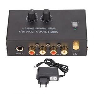 Pr&eacute;Ampli Phono PP500P pour Platine Vinyle, Mini Pr&eacute;amplificateur Phonographe St&eacute;r&eacute;o Audio &eacute;lectronique &agrave; Double Gain, Ampli Casque M&eacute;tal DC 12V (Xicchekai, neuf)