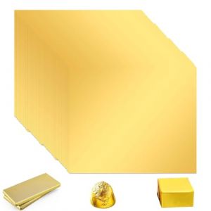 WUSJCOF 100 Feuilles Papier Aluminium, Emballage Chocolat, Papier Bonbon Carr&eacute; pour DIY D&eacute;coration et Stockage (19 x 16cm) (Or) (NAROU DUTEN, neuf)
