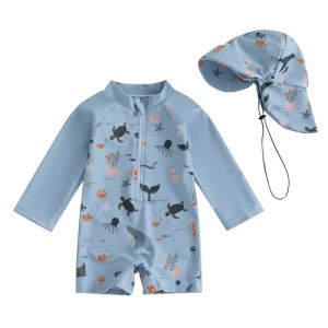 HodJIU Maillot de Bain Bébé Garçon Anti-UV Imprimé Dinosaure à Manches Courtes Costume de Bain Piscine Plage Surf (Bleu Tortue, 18-24 Months) (Haikouxunchuanhandianzishangwuyouxiangongsi, neuf)