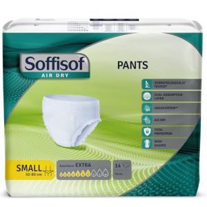 Soffisof Air Dry Pants Extra S - 14x Culotte Incontinence Femme et Homme - Couche Adulte Absorption 7 Gouttes, Couches Culotte Taille S (50-70 cm) - Paquet Individuel (Clikeaze FR, neuf)