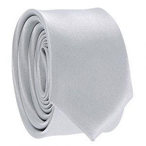 Cravate Fine Gris argent - Cravate Homme Coupe Slim Moderne - 5cm à la Pointe - Couleur Unie - Accessoire Chemise pour Mariage, Cérémonie (cravateSlim FR, neuf)