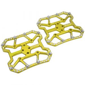 Wakects 1 Paire de P&eacute;dales &agrave; Plate-Forme Large en Aluminium pour V&eacute;lo de Montagne Adaptateur de Plate-Forme de P&eacute;dale Automatique Autobloquante pour Syst&egrave;me de V&eacute;lo de Route SPD et KEO Syst&egrave;me de(Or) (Vivilan, neuf)