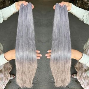 Faisceaux de cheveux raides Extensions de cheveux naturels de salon Fausses fibres Cheveux raides synthétiques Tissage complet super long à l'extrémité-Gris 10-65 cm-26 pouces-1 PC (guangzhouliyeshangmaoyouxiangongsi 85244, neuf)