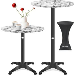 KESSER® Table de bistrot 2 en 1 - Plateau en aluminium et acier inoxydable - Hauteur réglable 70 cm/115 cm - Table de fête ronde - Pour l'intérieur et l'extérieur - Avec housse - Marbre (WMK Trading GmbH, neuf)
