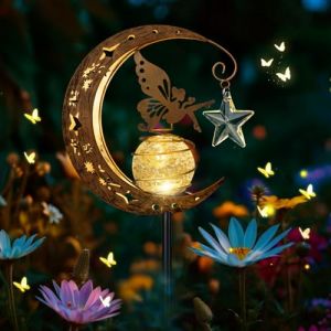 Lampes Solaires de Jardin, Fée Decoration Jardin Exterieur, Métal Lune LED Boule de Verre Lumière Solaire Exterieur, IP65 Étanche, Lampe Solaire pour Balcon, Chemin, Pelouse, Patio, Deco (XiMing Co. Ltd, neuf)